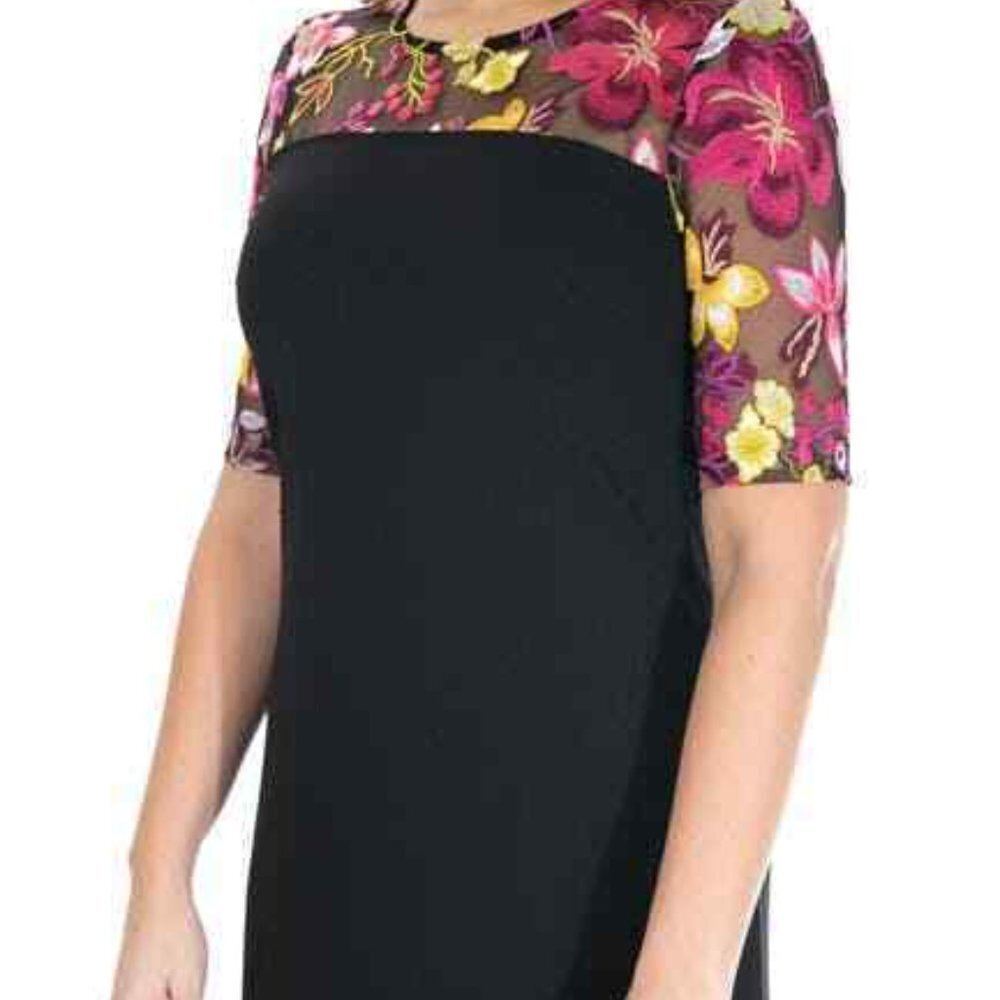 Nina Leonard  Embroidered illusion black dress NWT